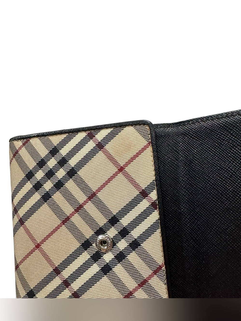 Burberry Black Leather & Nova Check Canvas Kisslock Compact Bifold Wallet - Picture 13 of 14